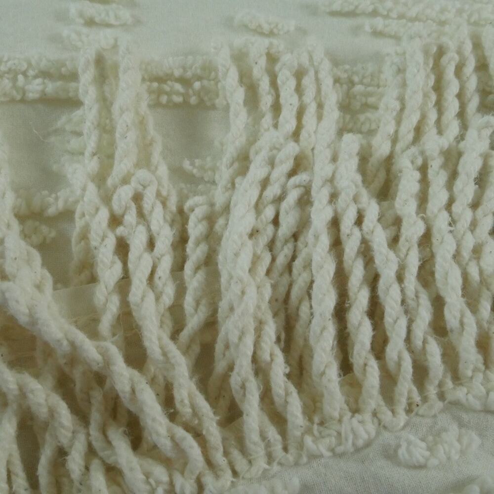 Vintage Chenille Coverlet Blue White Fringe Queen ? King ? 93 x 118 Cottagecore - Picture 14 of 15
